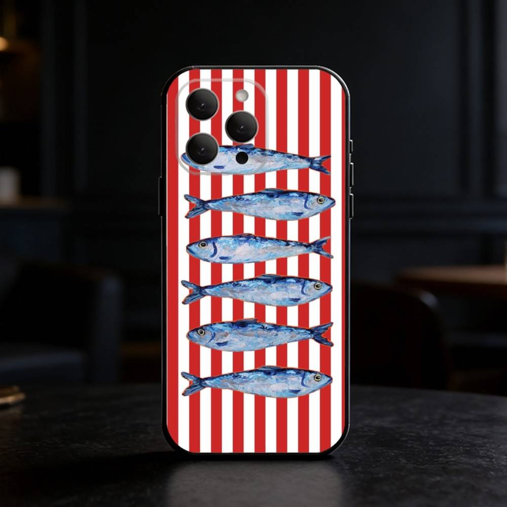 Colorful S-Sardine L-Lobster Fish Phone Case For iPhone 17,16,15,14,13,12,11 Plus,Pro Max,SE4Soft Silicone Black Cover