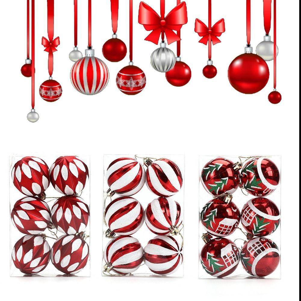 6 Buc 6cm Minge de Crăciun din Plastic Pictată Atmosferă Festivă Agățat Decor Brad de Crăciun Set Minge