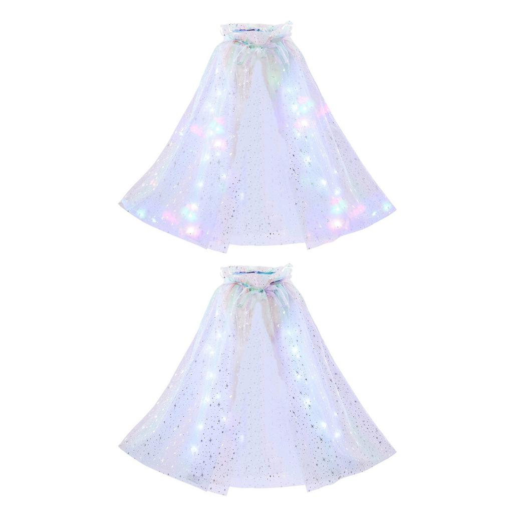 Rainbow Tulle Princess Cape for Kids Glowing Hooded Anna Cloak Dress Up Accessory For Theme Parties Halloween Props