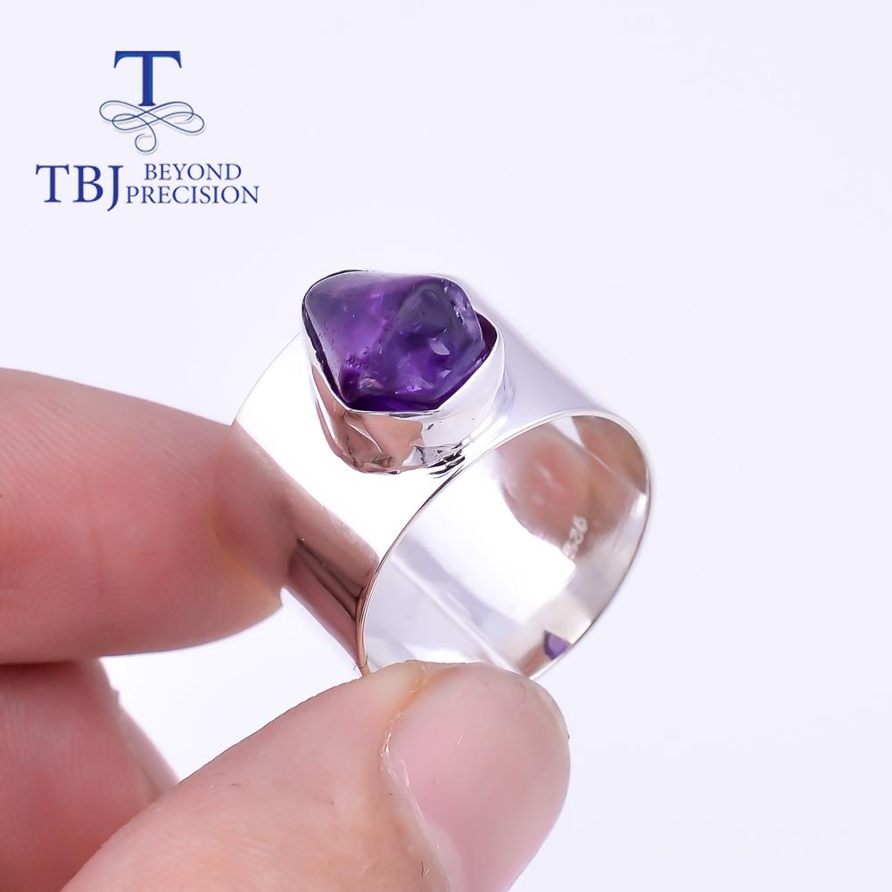 Unik håndlaget naturlig ametyst Grov edelstenring 925 sterling sølv fine smykker festgave