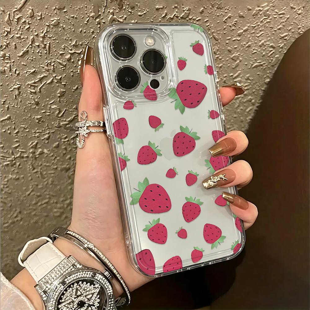 Strawberry Full Print Clear Silicone Case For Iphone 12 14 Plus 11 16 13 17 15 Pro Max Anti-Yellowing Slim Protective Cover