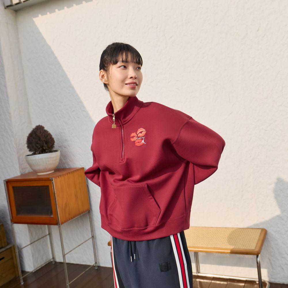 Jordan Sweatshirts Women s Dark Red Stand Collar Moderate Regular M