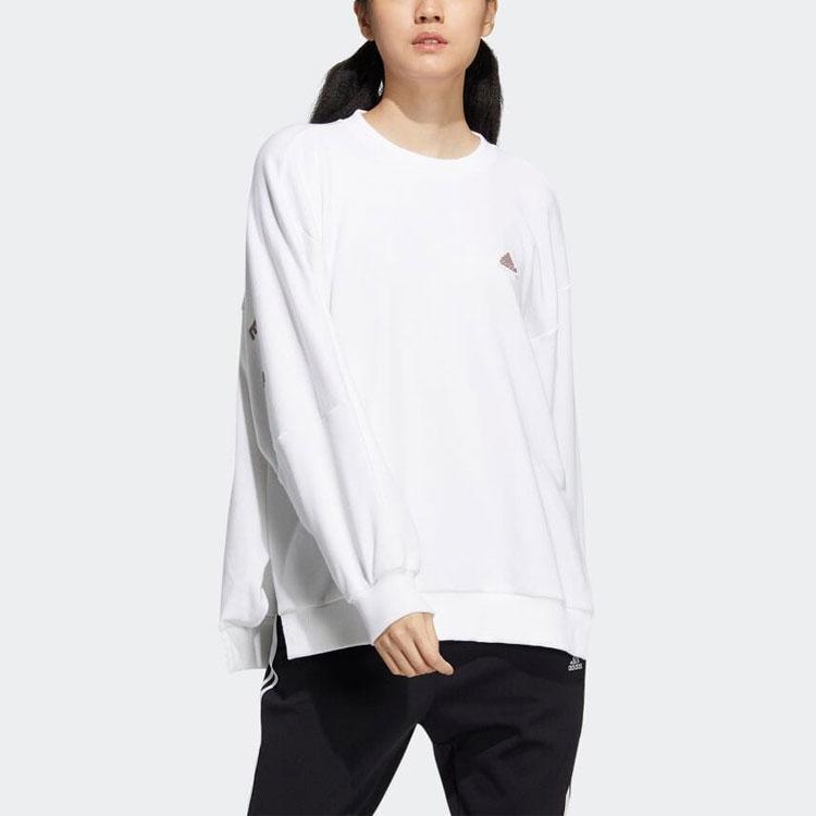 Adidas Logo Label Round Neck Pullover Long Sleeve Casual Loose Sports Sweatshirt Women sweatshirt White IA5224