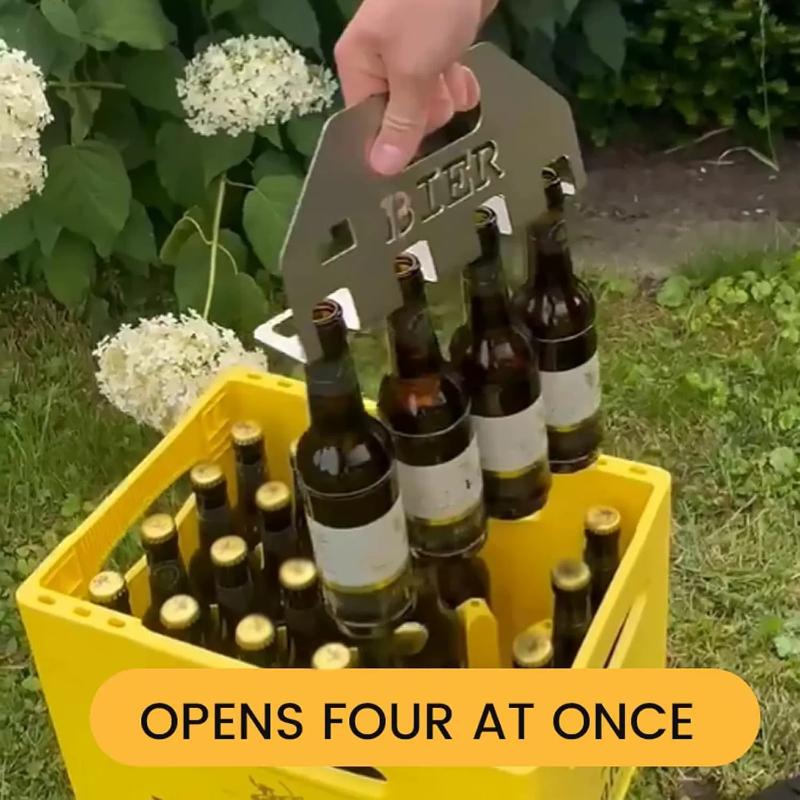 

4-In-1 Beer Bottle Opener One-Push Open 4 Bottles Durable Stainless Steel Beer Bottle Carrier Holder With Handle Bbq Accessories