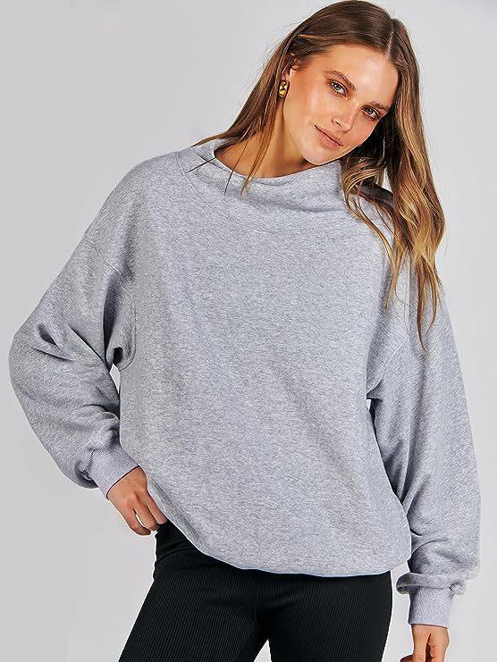 2025 Autumn/Winter Women's Loose High Neck Solid Color Long Sleeve Pullover Sweatshirt