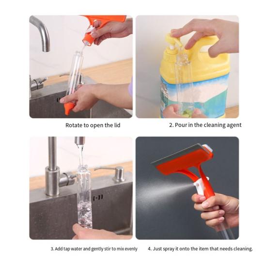 Stěrka na okna s vestavěnou rozprašovací lahví Ergonomický design Bezešvé čištění Sprejová stěrka Víceúčelový nástroj 3 v 1