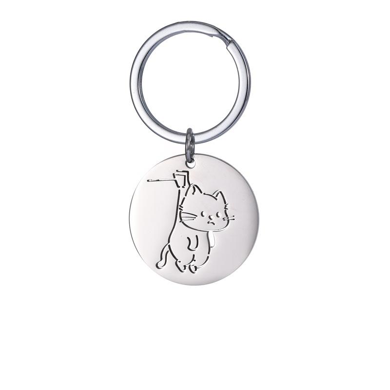 Gold Silver Black White Splicing Cat Stainless Steel Keychain Cute Cartoon Design Fashion Couple Pendant Practical Backpack Decoration