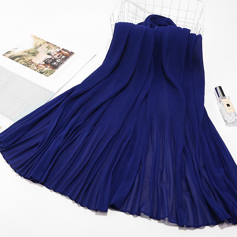 Big Size Pearl Chiffon Scarf Solid Color Pleated Stripe Headwear Scarves Women Muslim Hijab Head Wrap Plain Travel Shawls