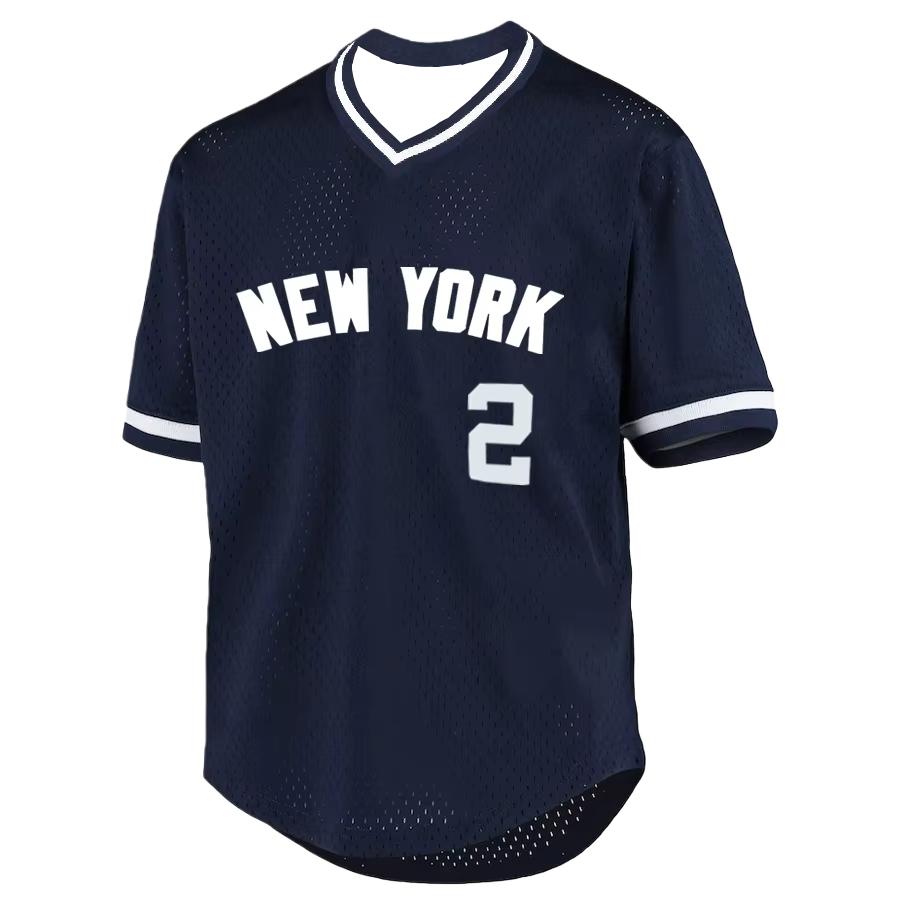 No.2 Baseball Jersey New York Letter Printing Baseball Shirt Loose Fit Breathable V-Neck Short Sleeve Retro Sportswear