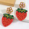 Cute Fruit Beaded Rhinestones Earrings Exquisite Beaded Strawberry Flower Drop Ear Studs Unique Earrings for Party Wear