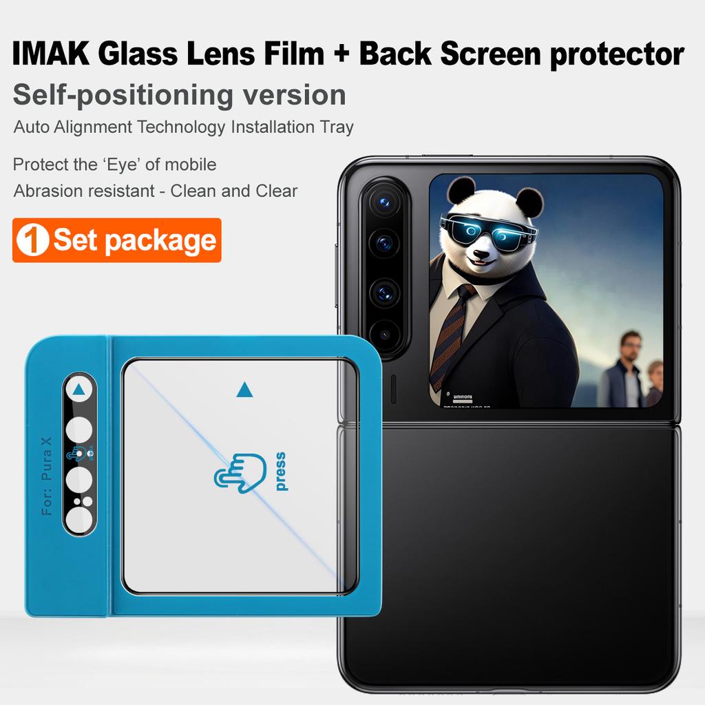For Huawei Pura X Glass IMAK Black Version High Definition Glass Lens Film Self-positioning Version + Glass Back Screen Sticker