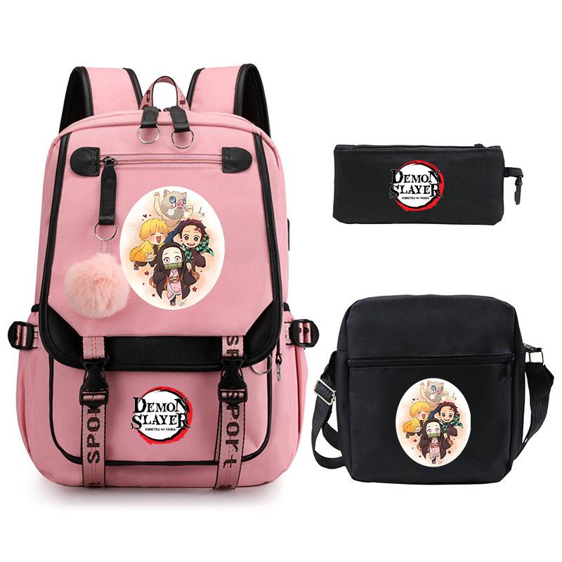 Riman peripheral printing fashion backpack cross-border campus primary and secondary school students schoolbag shoulder bag pencil bag three-piece set