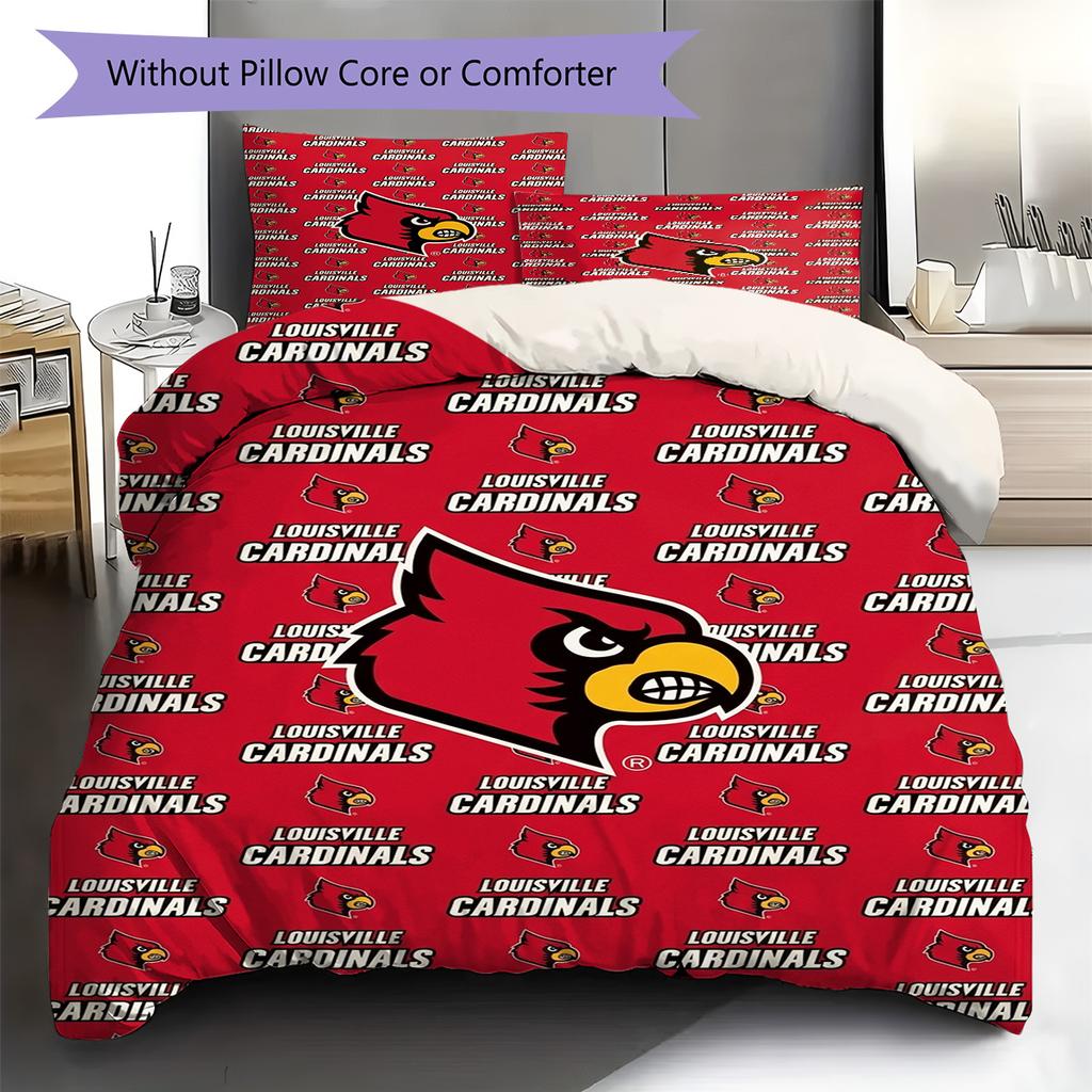 Louisville Cardinals Logo Pattern Bedding Set Quilt Cover Pillowcase Home Decor Gift (1 * Duvet Cover + 2 * Pillowcase, Without Core)