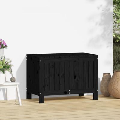 Garden Storage Box Black 76 X 42.5 X 54 Cm Solid Pine Wood