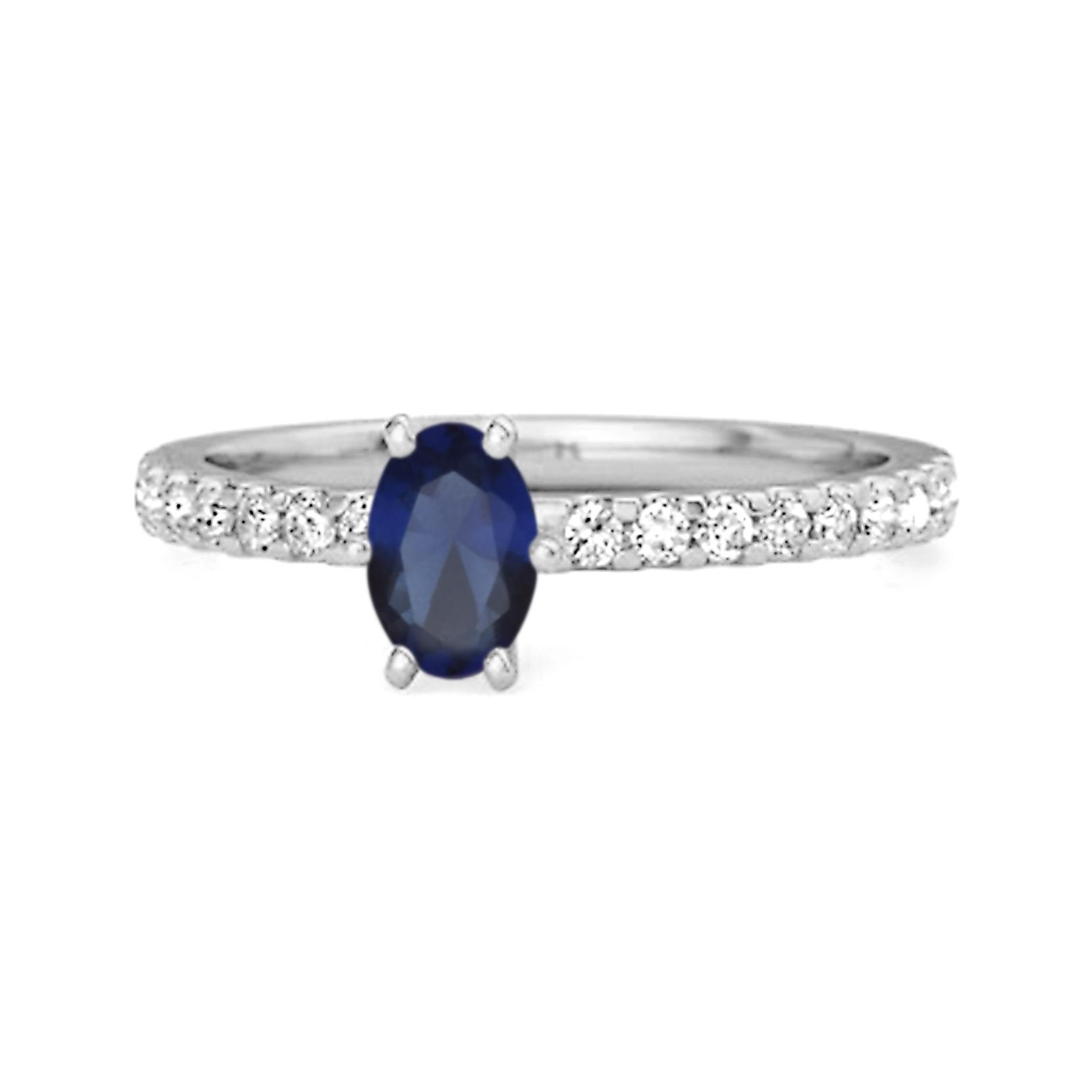 Blue Sapphire Oval Solitaire Ring - 925  Sterling Silver 7.5 белый