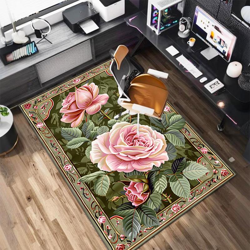 Elegant Pink Roses Garden Art Carpet Is Suitable For Living Room And Bedroom Doormats Office Balcony Decorative Carpet A5