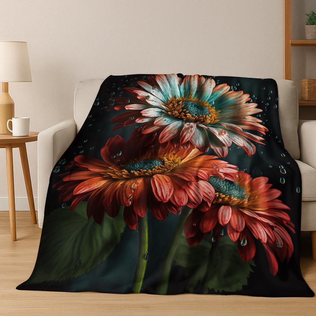 Exquisite Daisy Sunflower Flower Flannel Blanket Soft Warm Throw Blanket for Bed Bedroom living Room Travel Camping Picnic Gift