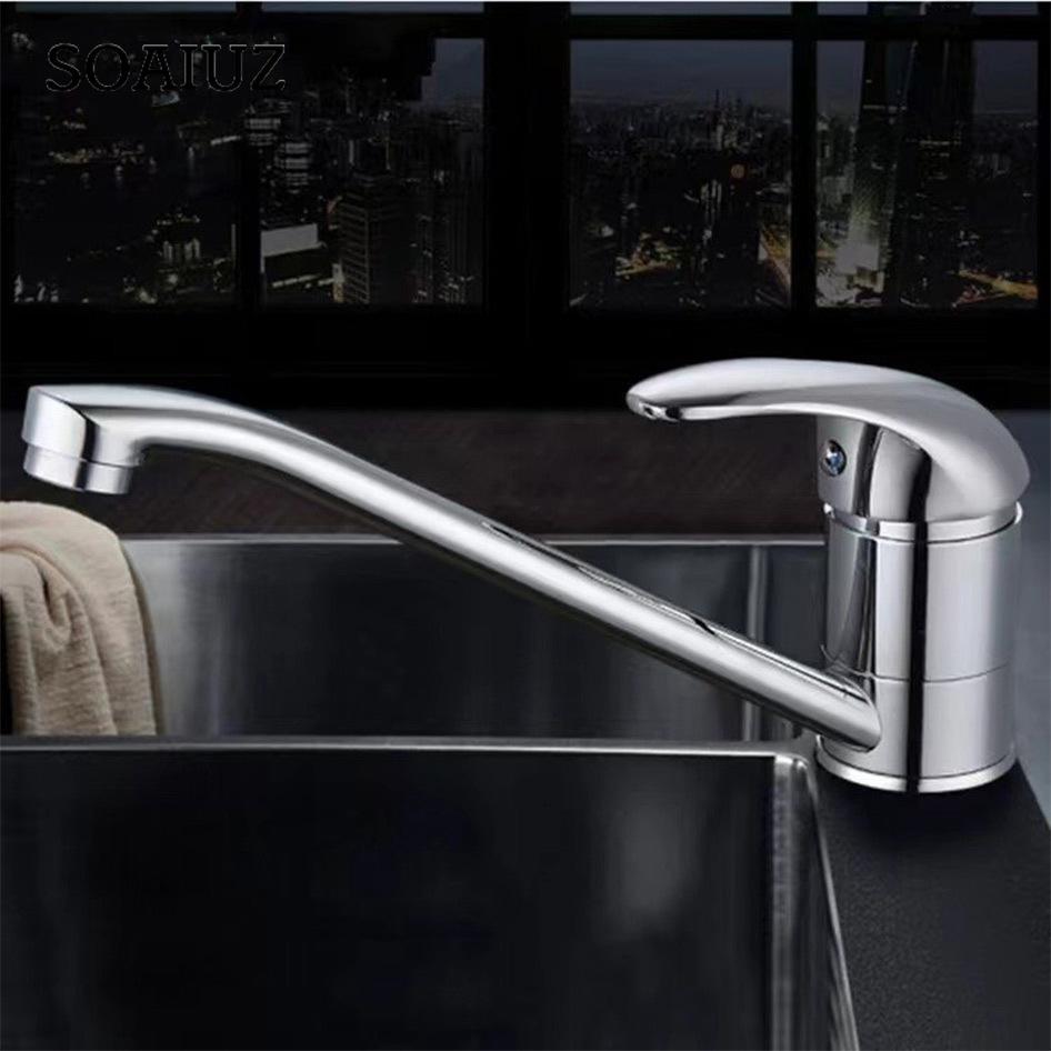 Long Nozzle Kitchen Standing Faucet Bathroom Faucet Modern Polished Chrome Plated Single Handle Swivel Kitchen Tap