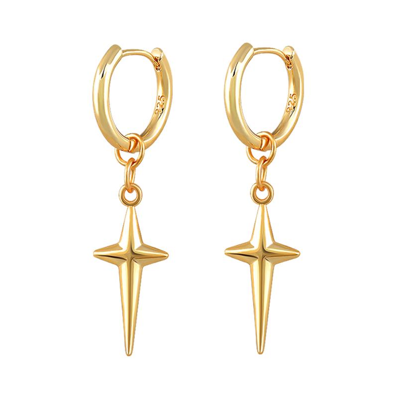 925 Silver Needle Square Pendant Hoop Earrings Vintage Gold Earrings For Women Shell Pendant Earring Fashion Jewelry Accessories