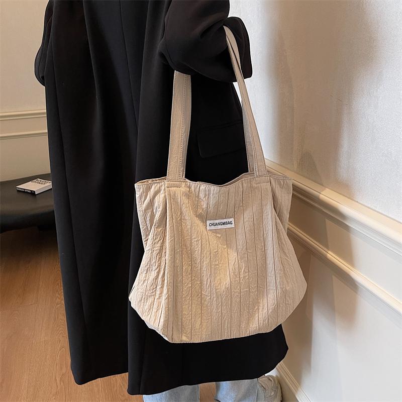 Shoulder Bag Women's Large Capacity Pleated Solid Color Tote Bag