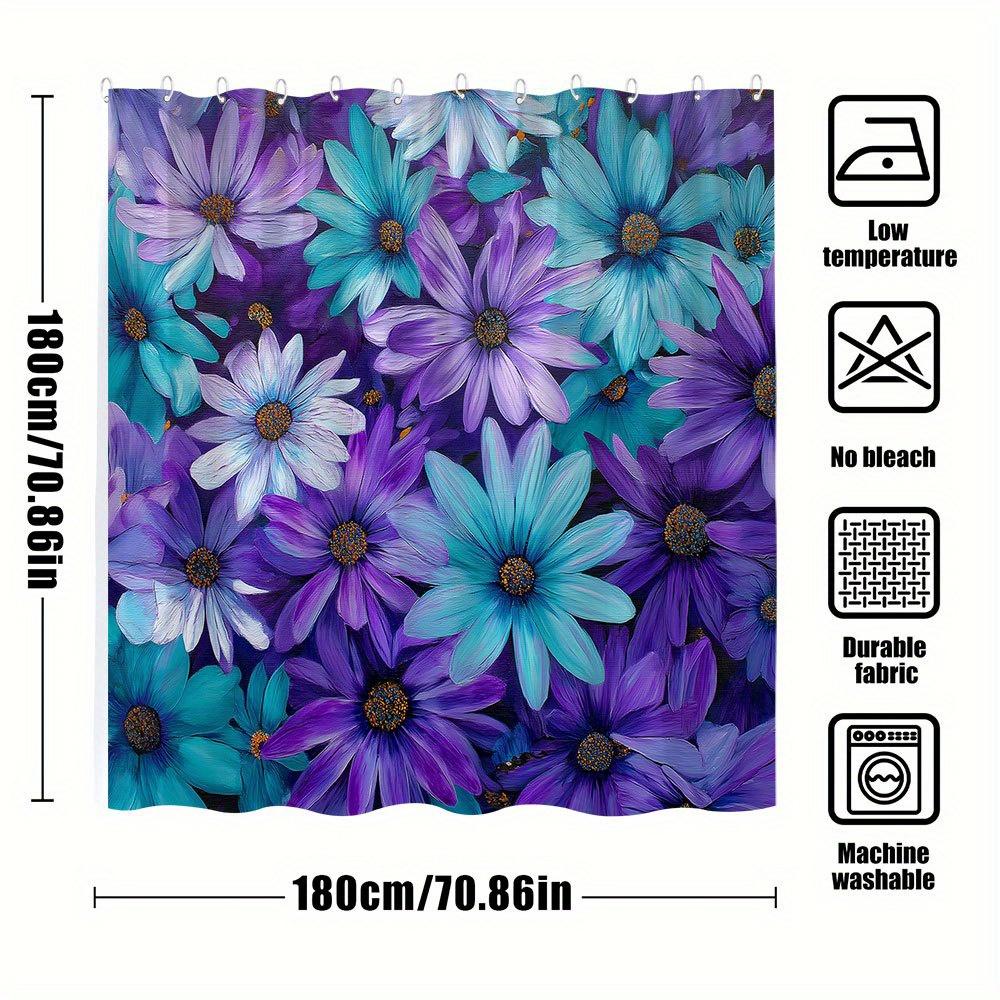 1pc Floral Shower Curtain - Vibrant Purple & Blue Daisy Watercolor Design, 70x70 Inches, Machine Washable Polyester with 12 Hook