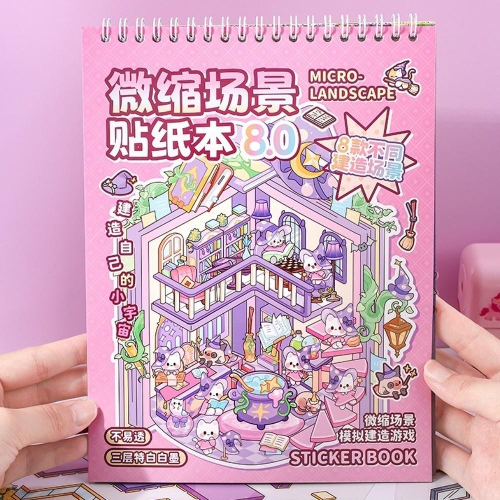 New 8.0 PET 3D Landscape Stickers 8 Scene 20 Sheets Handmade Miniature Scene Stickers Cartoon Town Sticker Book Holiday Gifts