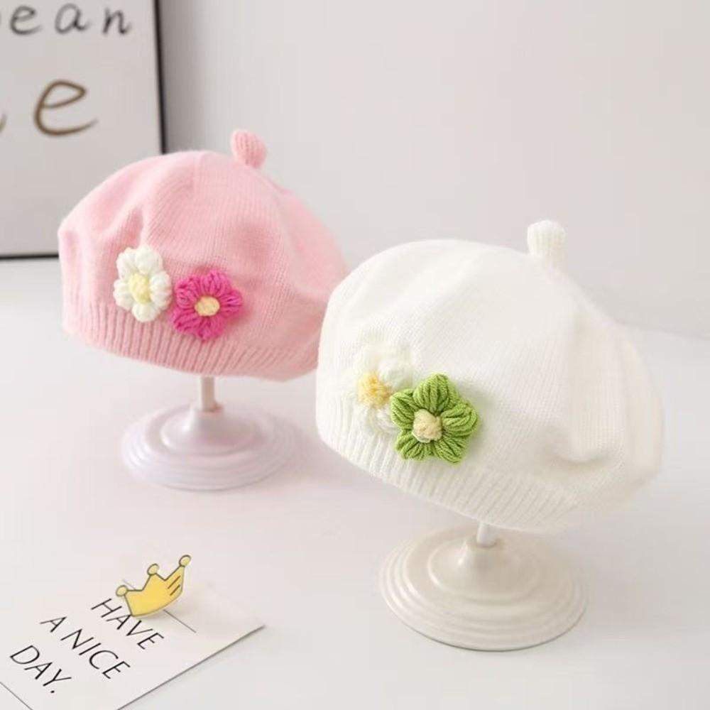 Comfortable Toddler Beret Hat Cute Flower Beanies Cap New Knitted Hats  Autumn Winter