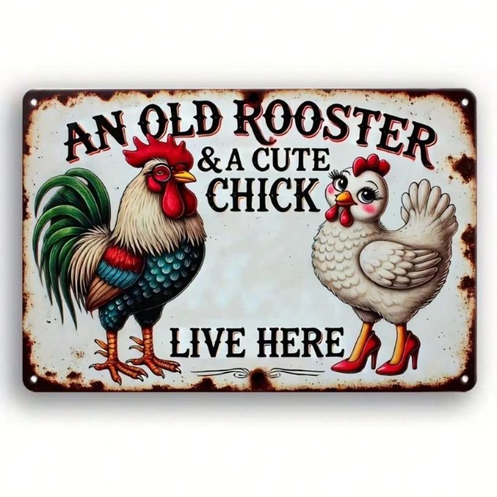 Vintage Metal Sign Rooster Chickens Wall Art Decor Garden Home Farmhouse