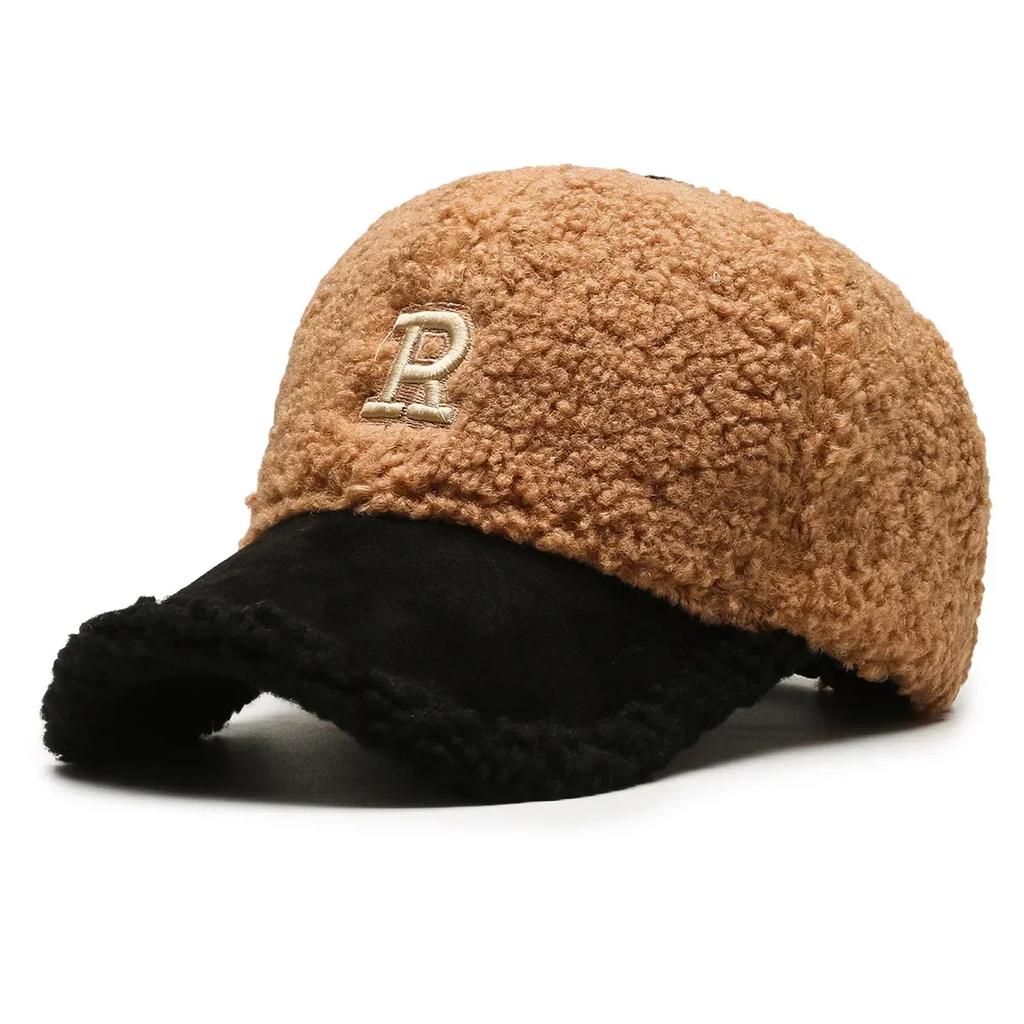 Trendy Big Letter Embroidery Men Winter Hats White Brown Lambswool Baseball Cap for Women Warm Plush Trucker Hats Gorras