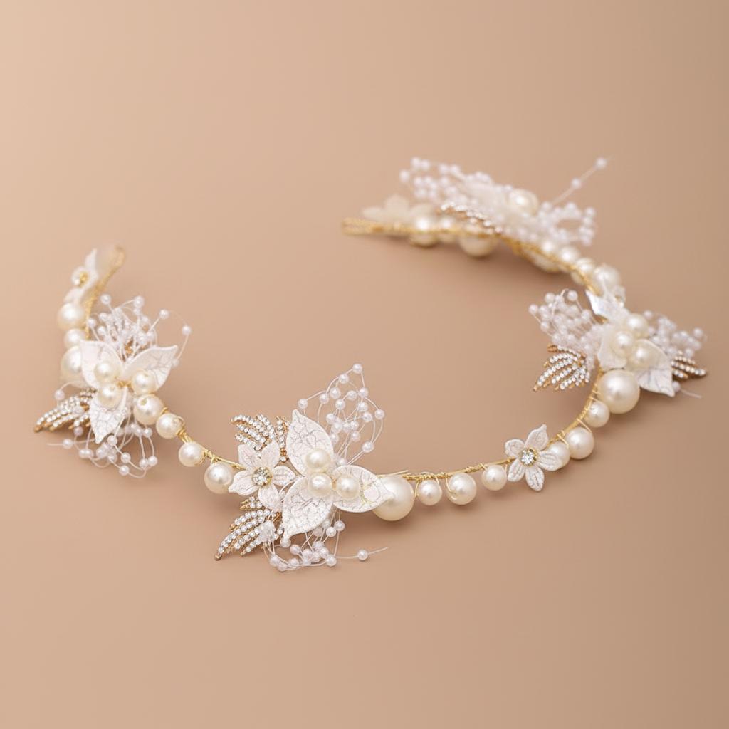 Baroque Pearl Hairband Handmade Headband For Women Bridal Rhinestone Leaf Headband Pearl Hairpiece Wedding Hair Accessories