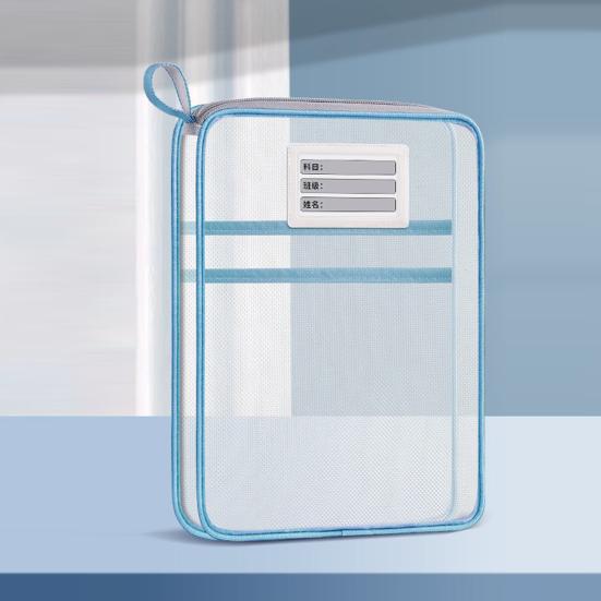 Waterproof Zipper Bags Transparent Nylon Document Bag, Portable Lightweight Mesh File Organizer with Student Study Essentials And Strap, Large
