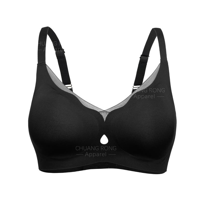 Underwear women s lace sexy splicing hollow seamless support gathering anti-sagging women s bra without steel ring S чёрный