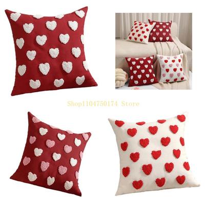 Embroidery Decorative Love Heart Pillow Case Polyester Cotton for Living Top Sale