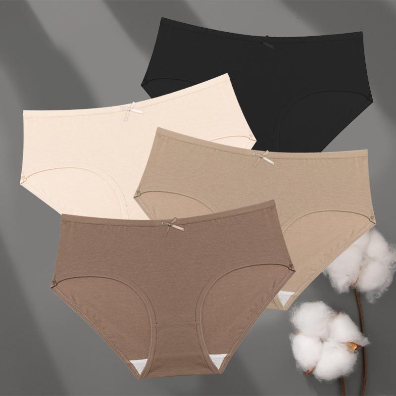 FINETOO 4 Stück Baumwolle Damen Unterwäsche Nahtlos Übergröße Niedrige Taille Slips Mädchen Bequeme Einfarbige Gemütliche Slips Dehnbare Lingerie