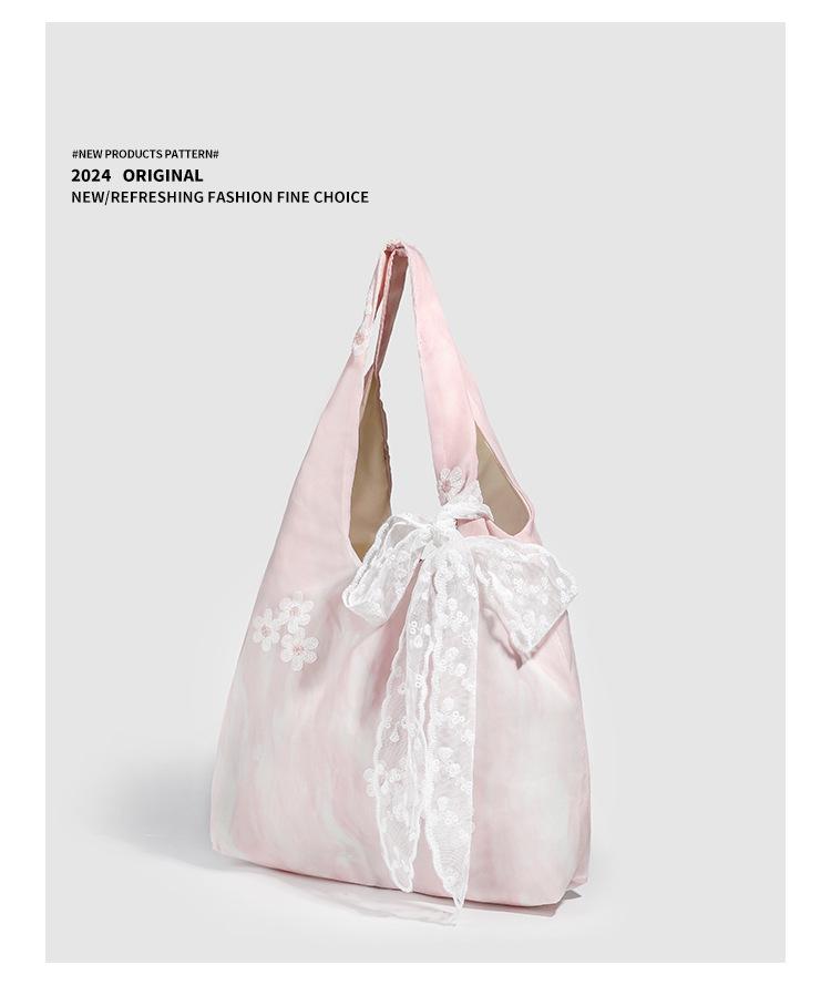 2025 Bow Art Lace One-Shoulder Large Canvas Tote Bag