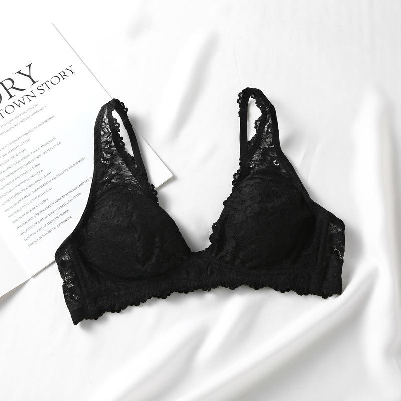 

Бюстгальтер из шелкового кружева с тонкой подкладкой и регулируемыми бретелями - женское нижнее белье S чёрный