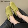 Fashion SUOJIALUN 2024 Spring New Brand Women Slipper Shoes Round Toe Slip On Mules Shoes Fashion Flat Heel Casual Flat Slides Shoes