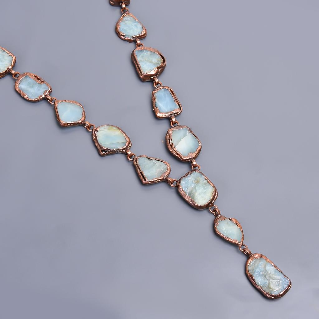 Aquamarine Rough Gemstone Copper Boho Electroformed Birthday Gift Chain Necklace V-23
