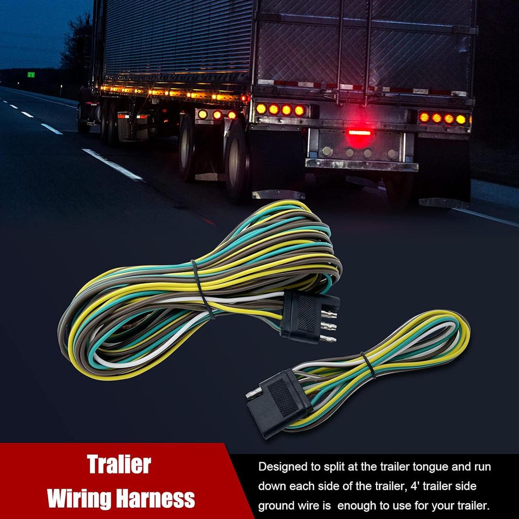 LIMICAR Trailer Wiring Harness Kit, 25Ft Trailer Wire With 4 Flat Extension Connector, 4 Pin Flat Bond Wiring Light Kit For Utility Boat