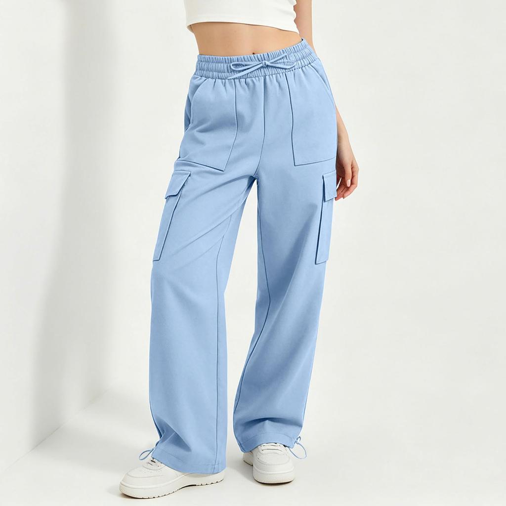 Women's High Waist Drawstring Wide Leg Pants Casual Trousers