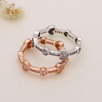 925 Sterling Silver Pan Ring Rose Gold Tempting Heart Ring For Women Wedding Party Gift Fashion Jewelry