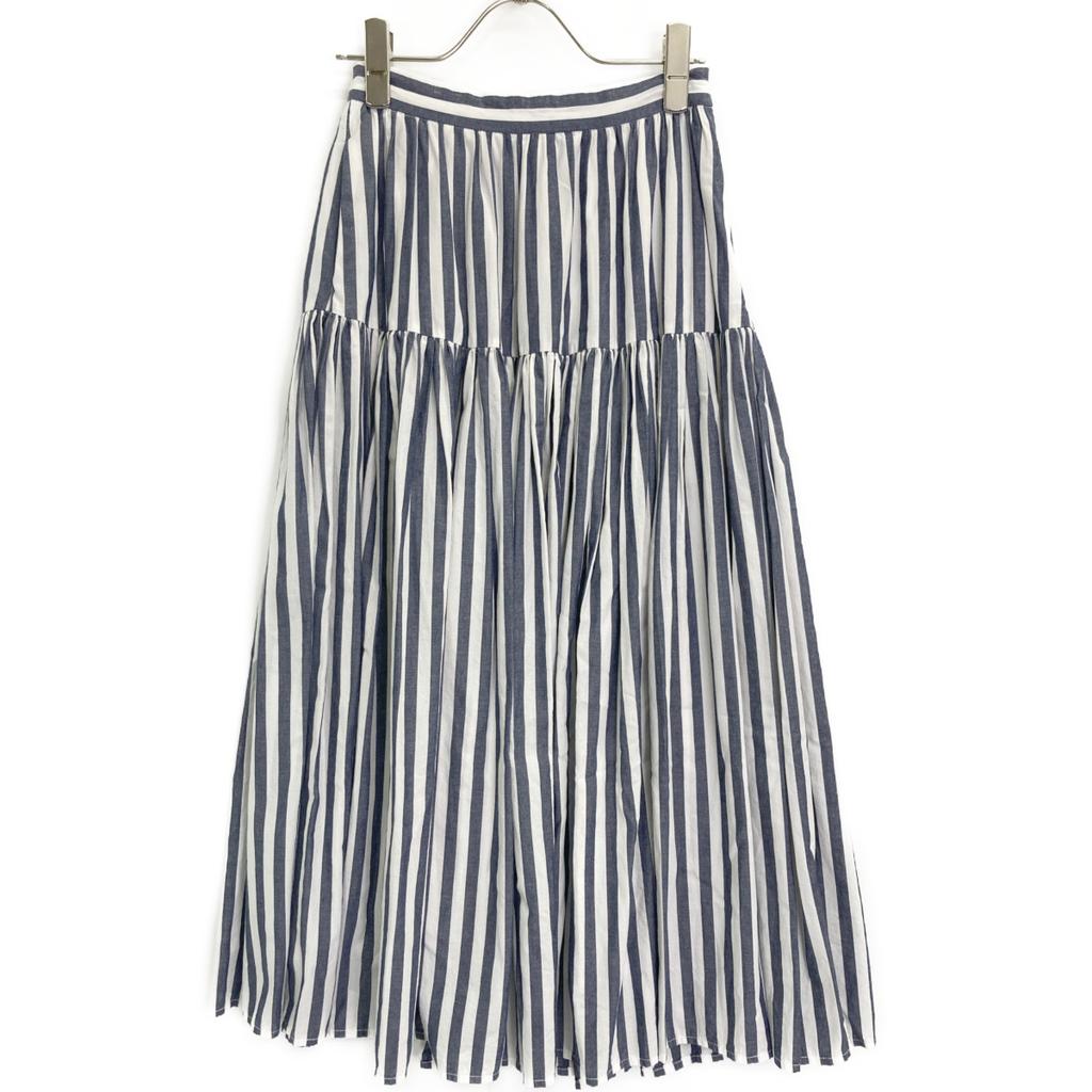 SEVEN TEN by MIHO KAWAHITO 5S311 Blue X White Cotton Striped Ruffle Skirt Skirt S blue/whiteUsed