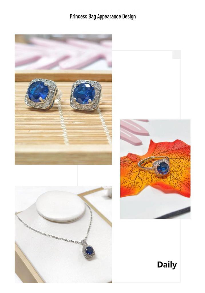 Gesi En Schmuck: Elegantes Dreiteiliges Set mit blauen Saphir-Steckern, Ring und Anhänger.