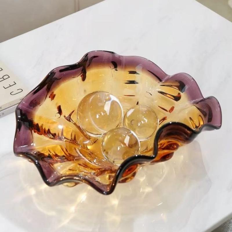 Shell Glass Tray Desktop Storage Container Fruit Plate Snack Bowl Folded Clam Shell Dessert Plate Kitchen Accessories Dishes