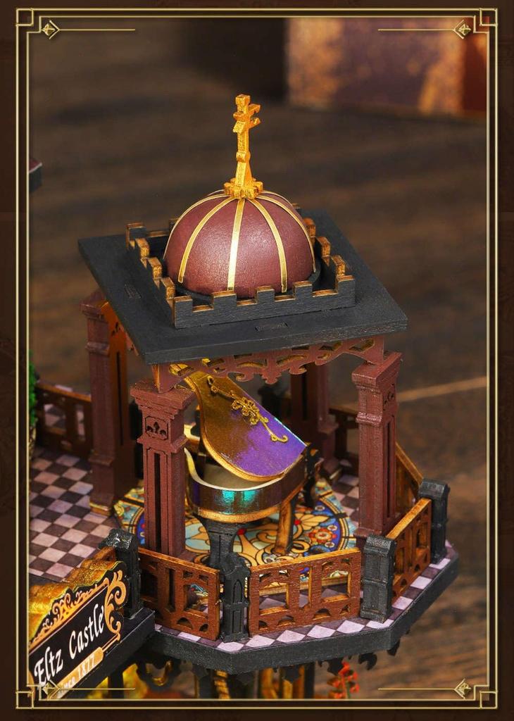 Moin Moin Dollhouse Miniature DIY Kit Set Scale European Gothic Castle with and Medieval European Piano LED Light Acrylic Case Canon Music Box