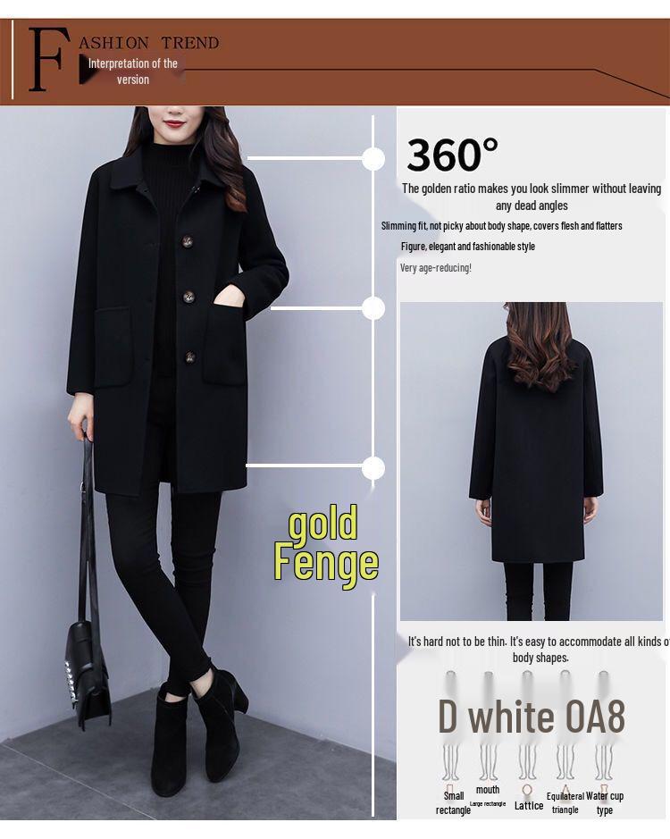 Women's Mid-Length Woolen Coat, Korean Style, Plus Size, Slimming, Age-Reducing, for Spring/Autumn 2026