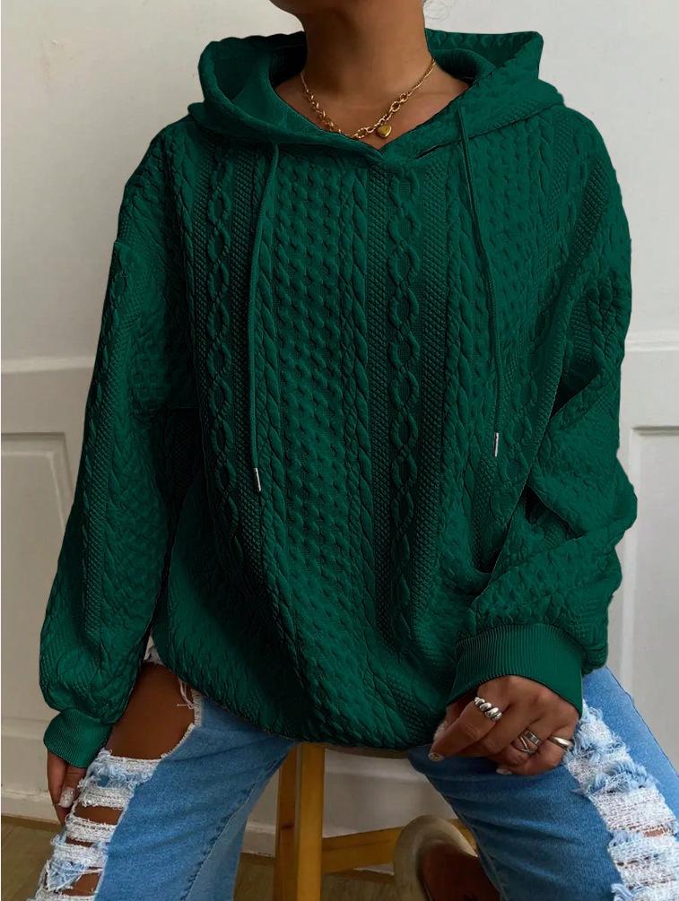 European & American Women's Casual Jacquard Loose Hooded Knit Sweatshirt