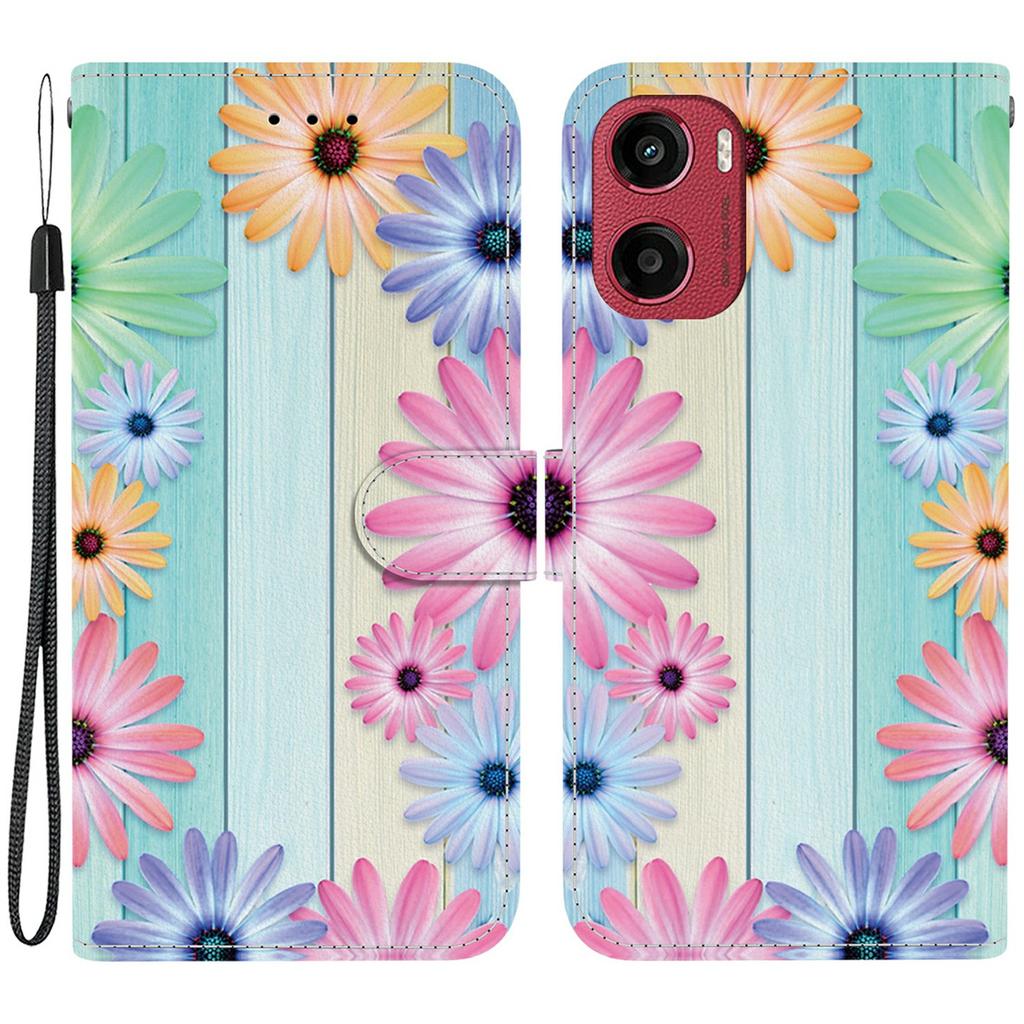 For Motorola Moto G05 4G/E15 4G Case Pattern Printing Anti-Drop Leather Flip Wallet Phone Cover with Lanyard