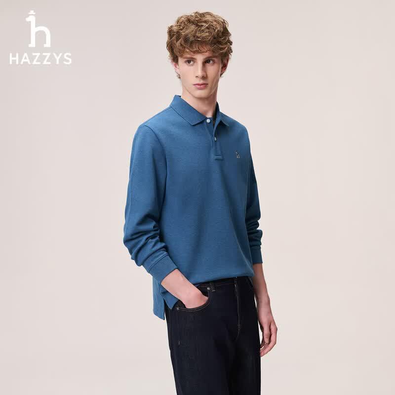 HAZZYS Men's Long-Sleeve Pique Polo Shirt