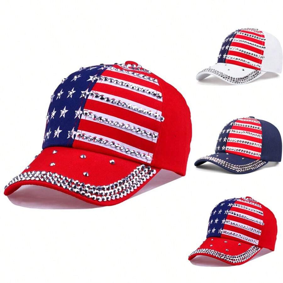 American Flag Rhinestone Baseball Cap For Adults Casual Party Outdoor Sun Protection Hat